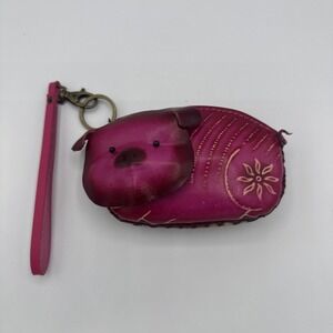 Hand Made Embossed Genuine Leather Pig Coin Purse/Wristlet/Wallet/Pouch